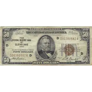 $50 1929 brown seal Small Federal Reserve Bank Notes 1880-D