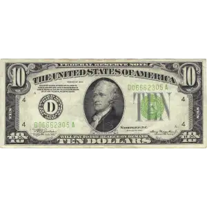 $10 1934 Exists with both light and dark Green seals Small Size $10 Federal Reserve Notes 2004-D
