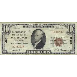 $10 1929 small brown seal. Small National Bank Notes 1801-1