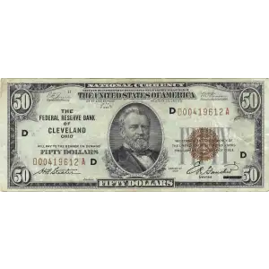 $50 1929 brown seal Small Federal Reserve Bank Notes 1880-D