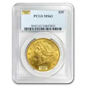 $20 Gold Liberty Head Double Eagle PCGS MS63 (Year Varies)