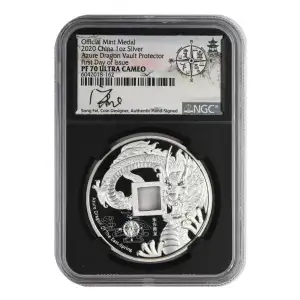 2020 Chinese Official Mint Medal 1 oz Silver NGC PF-70 Azure Dragon Vault Protector, First day of Issue, Ultra Cameo