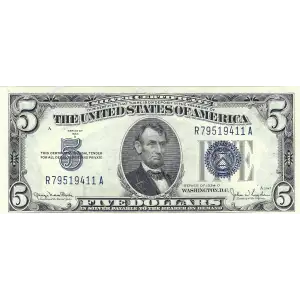 $5 1934-D blue seal. Small Silver Certificates 1654