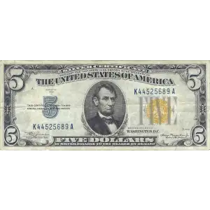 $5 1934-A yellow seal Emergency Notes Issued During WW2 2307