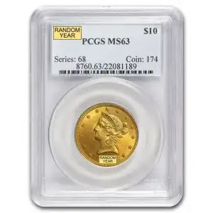 $10 Gold Liberty Head Eagle PCGS MS63 (Year Varies)