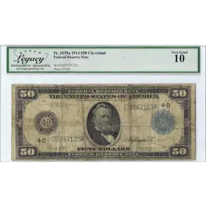 $50 1914 Blue Seal Federal Reserve Notes 1039A