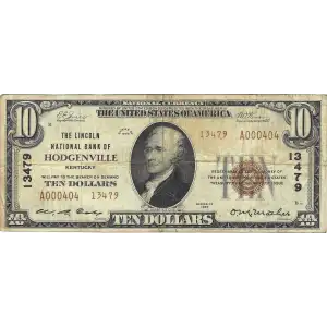 $10 1929 small brown seal. Small National Bank Notes 1801-2