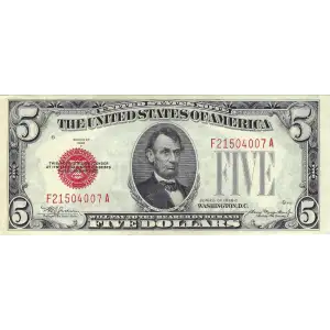 $5 1928-C red seal. Small Legal Tender Notes 1528