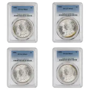1896-P Morgan Dollar PCGS MS63- Peripheral Toning - Lot of 4