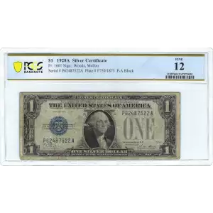 $1 1928-A blue seal. Small Silver Certificates 1601