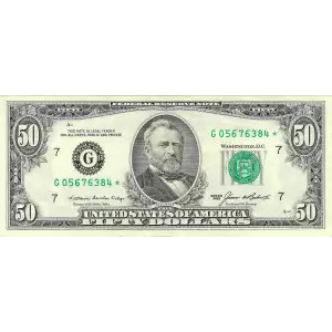 $50 1985 blue-Green seal. Small Size $50 Federal Reserve Notes 2122-G*