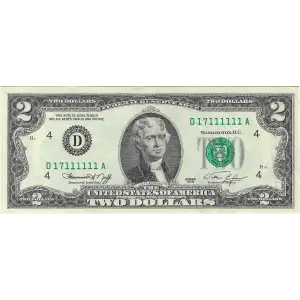 $2 1976 Green seal Small Size $2 Federal Reserve Notes 1935-D