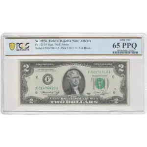 $2 1976 Green seal Small Size $2 Federal Reserve Notes 1935-F (2)