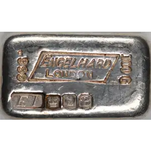 1969 Engelhard London 100g Silver Bar .999 (2)
