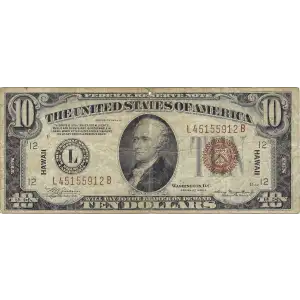 $10 1934-A brown seal Emergency Notes Issued During WW2 2303