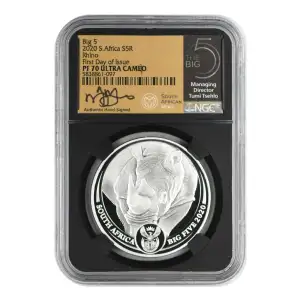 2020 South Africa The Big Five 1 oz Silver NGC PF-70 Rhino, First day of Issue, Ultra Cameo