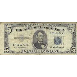 $5 1953-A blue seal. Small Silver Certificates 1656
