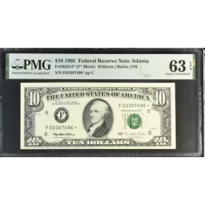 $10 1995 Treasury seal. Small Size $10 Federal Reserve Notes 2032-F* (3)