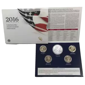 2016 Annual Uncirculated Dollar Coin Set incl W Burnished Silver Eagle - US Mint