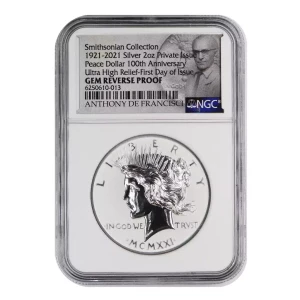Smithsonian Collection 1921-2021 Silver 2 oz private issue  Peace Dollar 100th Anniversary Ultra High relief