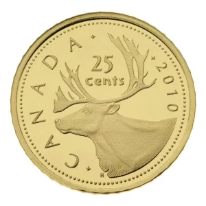 The Mint’s spirit of innovation shines bright with 2010 25 cent pure gold coin. Pushing the envelope further with minute engraved details, this smaller than-ever pure gold coin measures only 11 mm across. Struck in 99.99% pure gold, this coin is a proud a